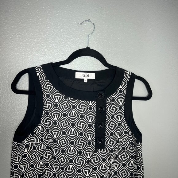 Tibi‎ Black and White Shift Mini Dress Size 4 Geometric Retro Sleeveless - Picture 3 of 9